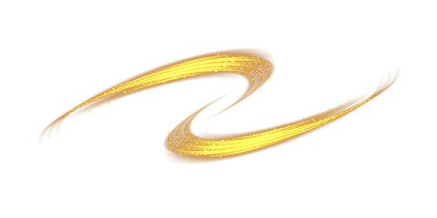 Golden glowing shiny lines effect. Luminous golden lines of speed. Light glowing effect. Light trail wave, fire path trace line and incandescence curve twirl. PNG.