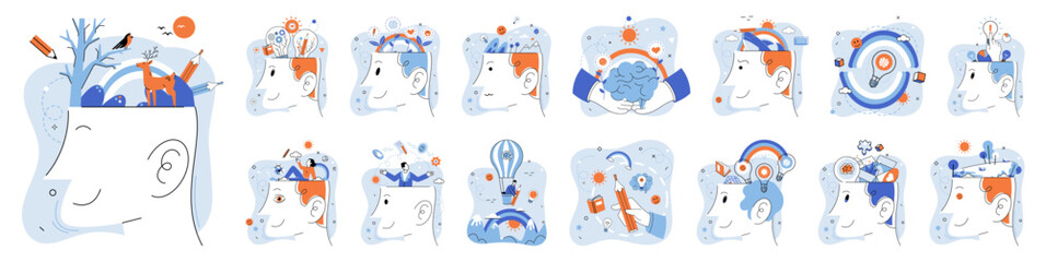 Mindset. Vector illustration. Developing growth mindset leads to improved thinking skills The psychology learning explores cognitive processes behind knowledge acquisition Attitude is key factor