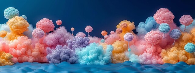 Colorful Cotton Balls Floating in the Air