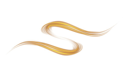 Golden glowing shiny lines effect. Luminous golden lines of speed. Light glowing effect. Light trail wave, fire path trace line and incandescence curve twirl. PNG.