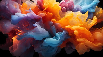 A mesmerizing collision of colorful liquids unfolds, generating a burst of energy that forms intricate abstract patterns in the air. HD camera captures every detail with precision