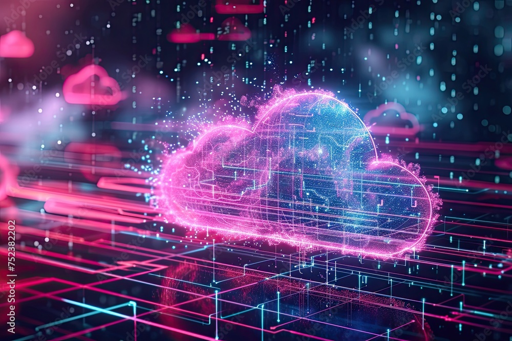 Poster cloud computing for digital storage and transfer big data on internet.futuristic.generative ai