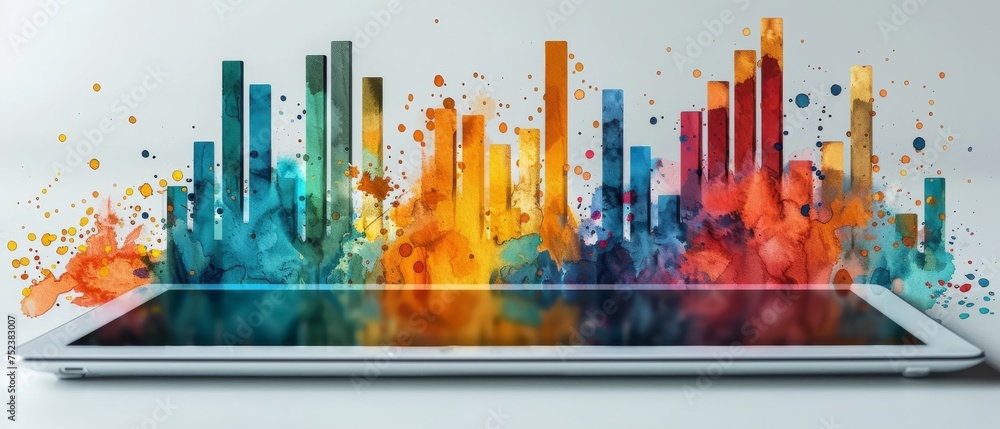 Aufkleber Businessman analyzing sales data and economic growth graph chart using tablet. Abstract icon. Social media marketing.