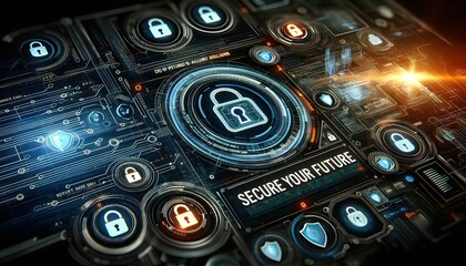 "Secure Your Future" on Cybersecurity Interface with Lock Icons