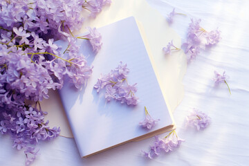 stock photo,Wedding vows booklet with lilac and periwinkle details. wedding, simple composition сreated with Generative Ai