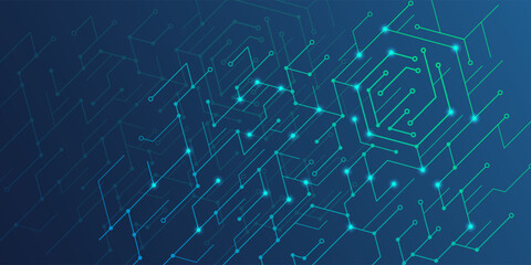 Tech background. Digital data connect, innovate business information in internet, future graphic. Horizontal banner backdrop, technology digital texture. Glowing lines. Vector abstract lines