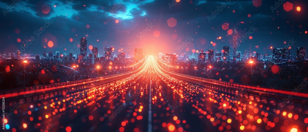 Aufkleber Conceptual design of smart city with polygon pattern and speed line light, big data connection technology.