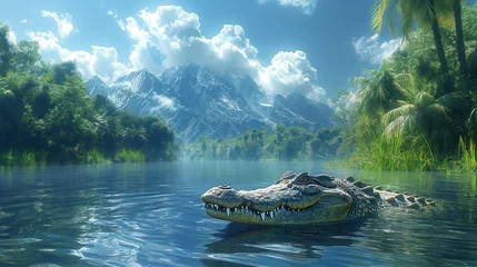 Gardinen Crocodile Swimming in a Lake in the Mountains © Shevchenko