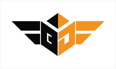 QD initial letter falcon icon gaming logo design vector template. batman logo, sports logo, monogram, polygon, war game, symbol, playing logo, abstract, fighting, typography, icon, minimal, wings logo