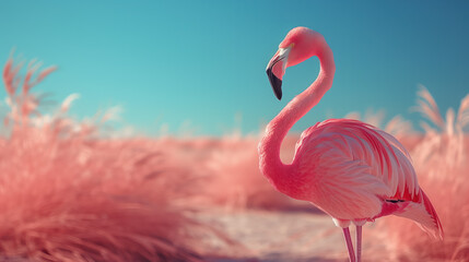 Pink Flamingo in Pink Nature