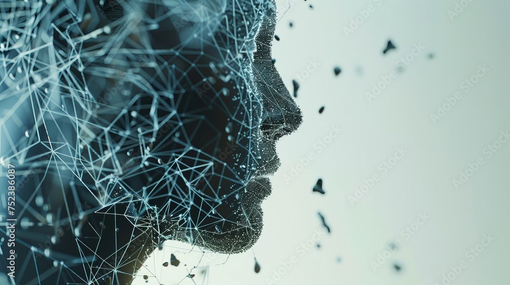 Poster AI (Artificial Intelligence). Communication networks. A human and technology concept.