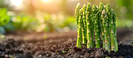 Organically grown asparagus in the garden.
 - obrazy, fototapety, plakaty