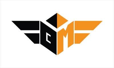 QM initial letter falcon icon gaming logo design vector template. batman logo, sports logo, monogram, polygon, war game, symbol, playing logo, abstract, fighting, typography, icon, minimal, wings logo