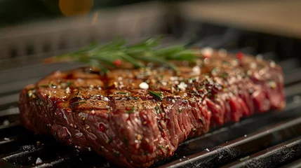 Foto auf Acrylglas Antireflex Grilled beef steak with rosemary pepper and salt - barbecue © Zaleman