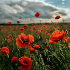 poppy field with sky