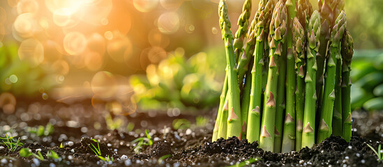 Organically grown asparagus in the garden.
 - obrazy, fototapety, plakaty