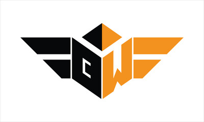 QW initial letter falcon icon gaming logo design vector template. batman logo, sports logo, monogram, polygon, war game, symbol, playing logo, abstract, fighting, typography, icon, minimal, wings logo