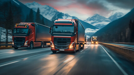 Lorry transport in motion on motorway