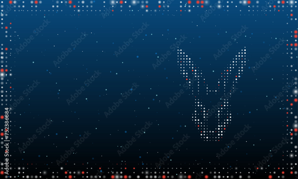 Aufkleber on the right is the hare's head symbol filled with white dots. pointillism style. abstract futuristi