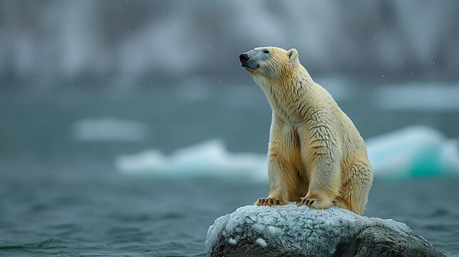 white polar bear in the artic. image with copy space. environmental concept