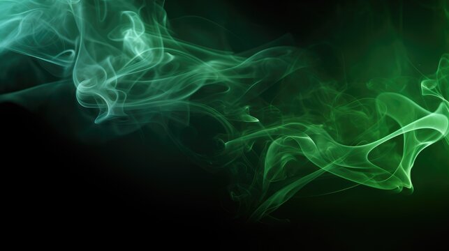 Abstract smoke of green color on a dark background. An atmosphere of mystery and magic. The texture of steam and smoke.