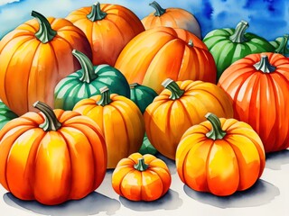 Pumpkins colorful watercolor