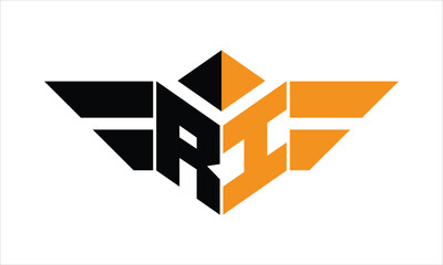 RI initial letter falcon icon gaming logo design vector template. batman logo, sports logo, monogram, polygon, war game, symbol, playing logo, abstract, fighting, typography, icon, minimal, wings logo