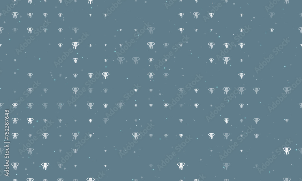 Poster seamless background pattern of evenly spaced white elephant heads of different sizes and opacity. ve