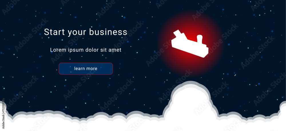 Poster business startup concept landing page screen. the carpentry planer symbol on the right is highlighte
