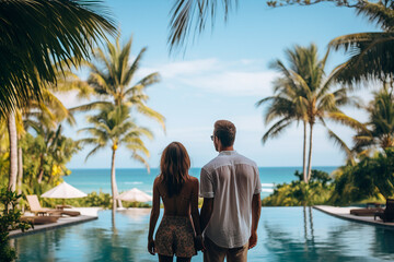 Generated with AI portrait of luxury travel romantic beach getaway holidays for honeymoon couple