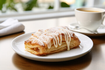 Apple turnover pastry with vanilla sauce on plate