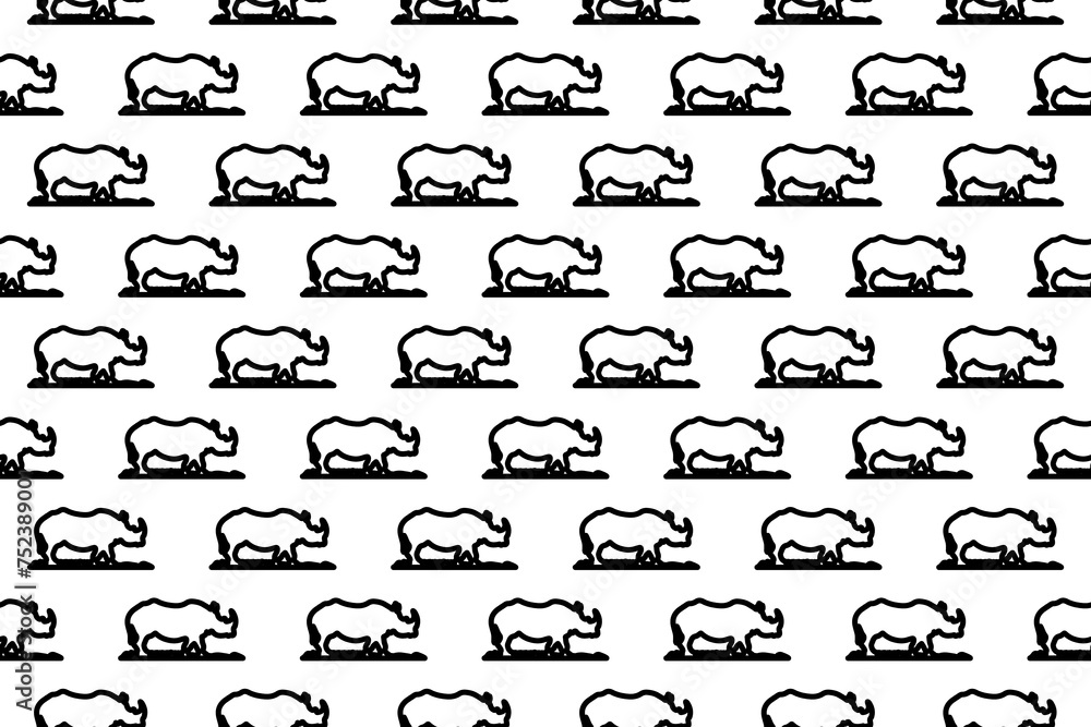 Poster seamless pattern completely filled with outlines of wild rhino symbols. elements are evenly spaced. 