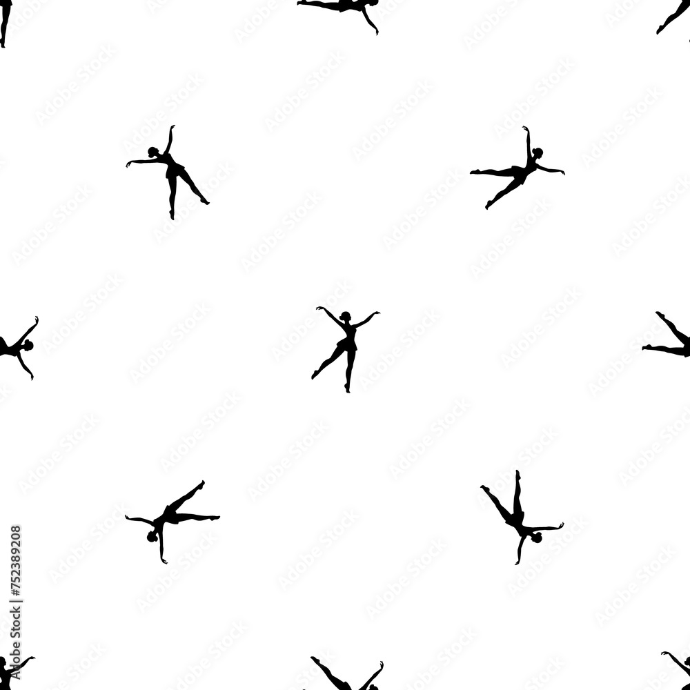 Poster seamless pattern of repeated black dancing girl symbols. elements are evenly spaced and some are rot