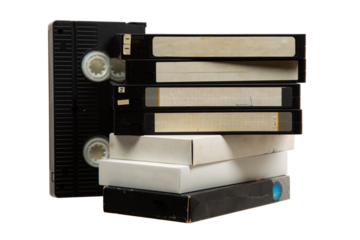 Pile of VHS video cassettes. Vintage media. Isolate on a white back.