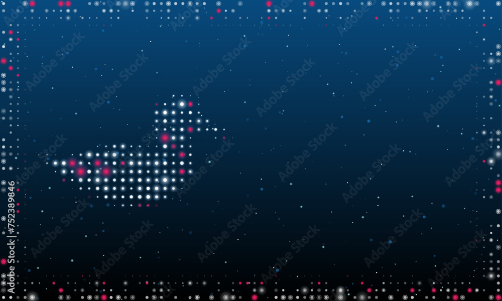 Poster on the left is the duck symbol filled with white dots. pointillism style. abstract futuristic frame 
