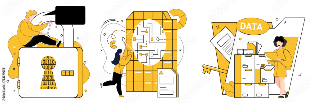 Poster data security vector illustration. in digital era, data security is guardian angel business operatio