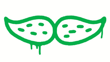 St. Patrick's day graffiti clip art. Urban street style. Green mustache sign. Splash effects and drops. Grunge and spray texture.