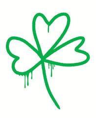 St. Patrick's day graffiti clip art. Urban street style. Green Shamrock, clover sign. Splash effects and drops. Grunge and spray texture. © Alice Unicorn