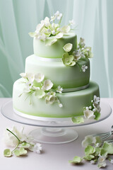 Obraz na płótnie Canvas Elegant wedding cake adorned with lime green fondant and floral details сreated with Generative Ai