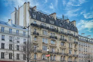 Fototapeta na wymiar Paris, beautiful buildings, boulevard Voltaire in the 11e arrondissement of the french capital 