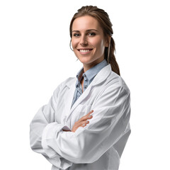American young female smiling doctor isolated on Transparent/white background 