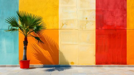Vibrant Tropical Plant Against Colorful Wall