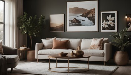 3D render modern interior design for home, contemporary living room, office interior | Eco friendly home decor template