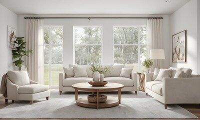 3D render modern interior design for home, contemporary living room, office interior | Eco friendly home decor template