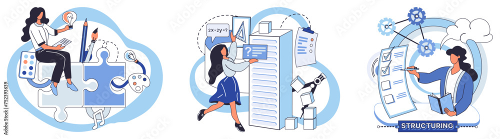 Poster project management vector illustration. effective project management requires continuous process imp