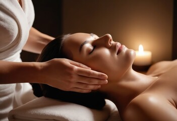 serene spa scene with a person receiving a relaxing facial massage