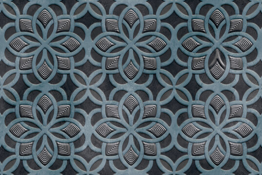 3d illustration of a blue decorative pattern on a gray background.