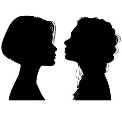 2 Silhouettes of women. Emotions of competition. A beautiful woman. Icon or avatar. Banner or your advertisement. Universal sign on isolated background.