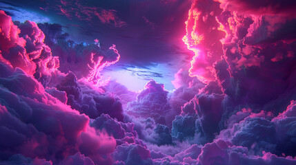 Capture the essence of a Techno Sunset blending abstract clouds with neon edges against a dynamic backdrop Perfect for futuristic themes