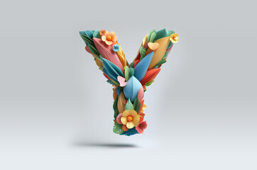 Flowers and Leaves 3D Alphabet Y